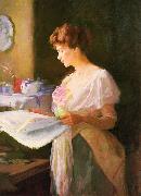 Ellen Day Hale Morning News. Private collection oil painting reproduction